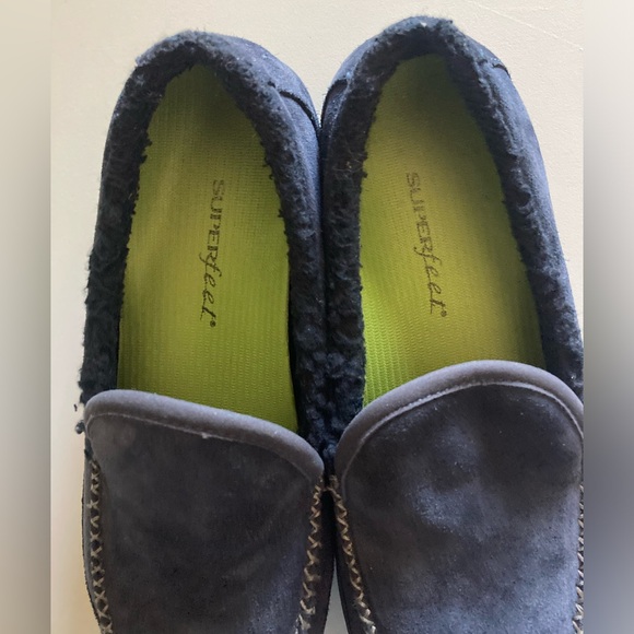 L.L Bean Mountain Slippers Suede Slip-On Fleece Lined Non-Slip Rubber Navy - Picture 5 of 11